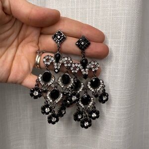Black & Silver Chandelier Pageant Earrings